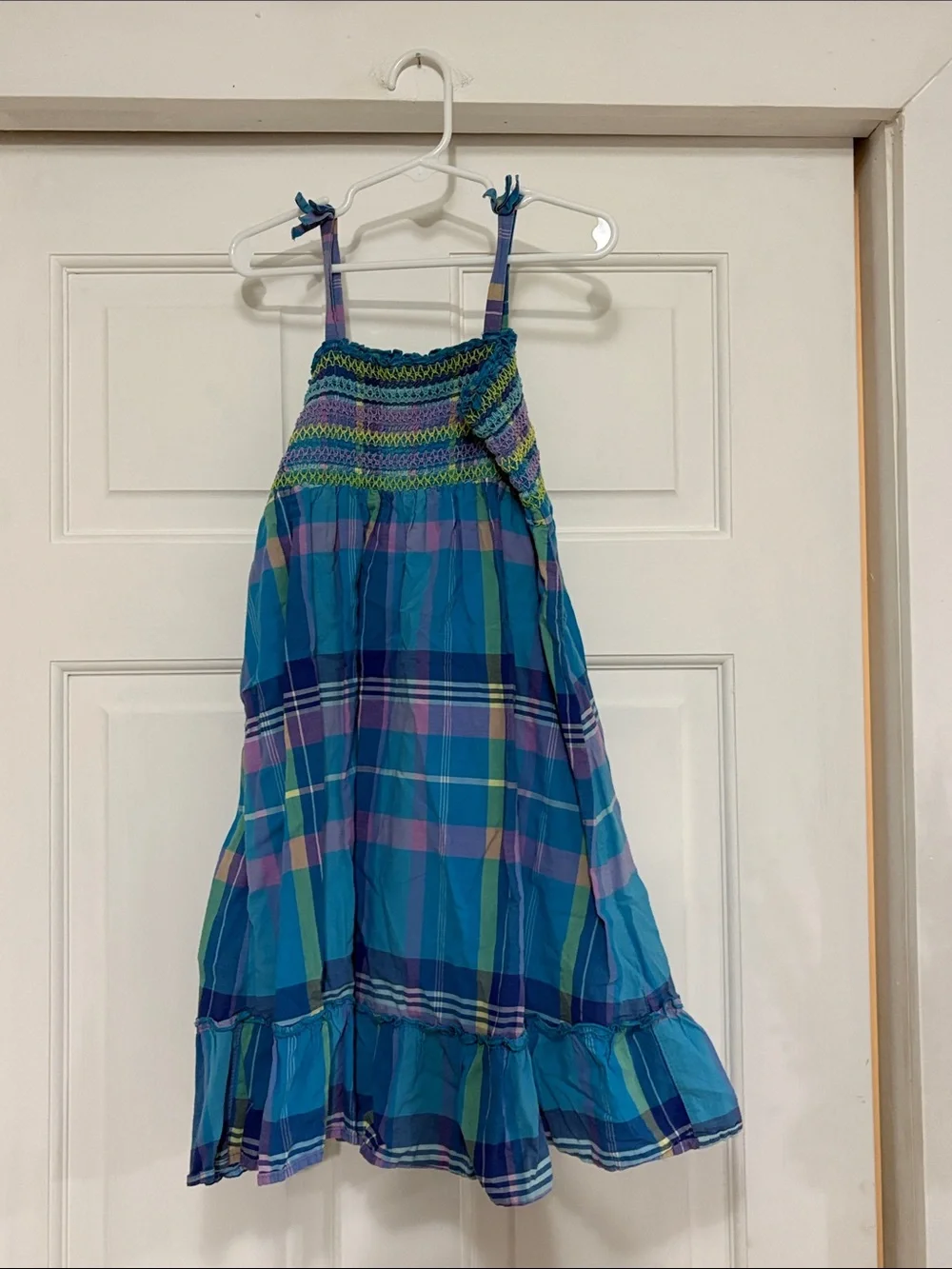 OshKosh B'gosh Blue Teal Plaid Sundress with Smocked Bodice